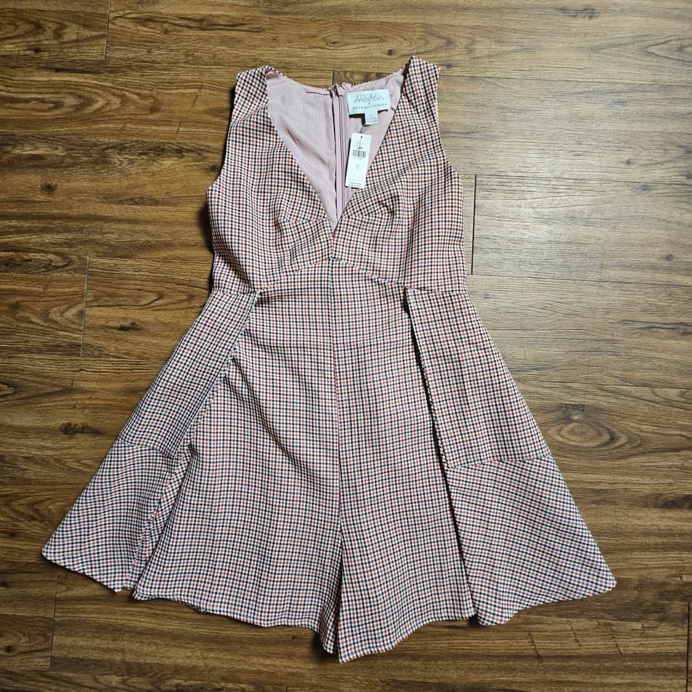 Mare Mare x Anthropologie V-Neck Mini-Check Romper S‎ Viscose Blend Chic NWT